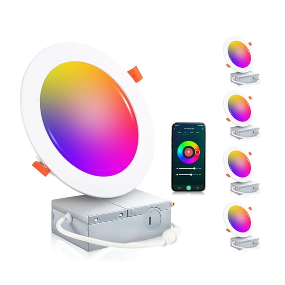 CLOUDY BAY [4 Pack 6inch Smart WiFi LED Recessed Lights,RGBCW Color Changing Recessed Lighting,Compatible with Alexa and Google Home Assistant,No Hub Required,15W 27