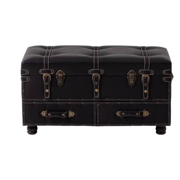 COZAYH Banc de Rangement Vintage, Coffre-Lit Ottoman en Bois Rembourré, Noir