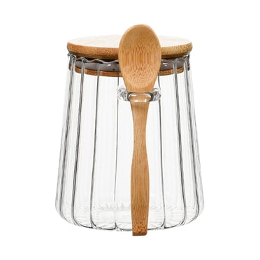 SDNall Bocaux de Rangement en Verre, Bocaux en Verre Hermétiques, Bocal de Rangement pour Bouteille de Thé en Verre avec Cuillère Bocal de Rangement Pratique pour la Famille, Bocal avec Cuillère, Bouteilles en Verre Transparentes, Bocal en Verre avec Cuillère