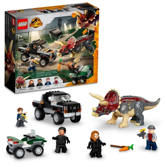 LEGO Jurassic World L’embuscade en camionnette du Tricératops 76950 (210 pièces)
