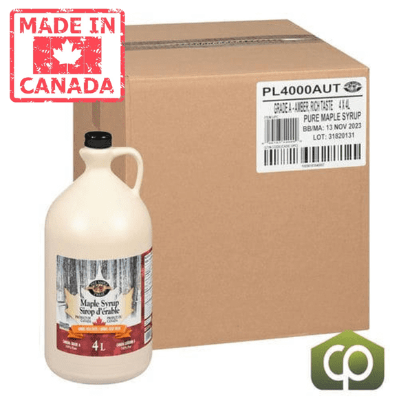 The Maple Treat Sirop d'Érable Pur 4 L (4/caisse) - Fabriqué au Canada