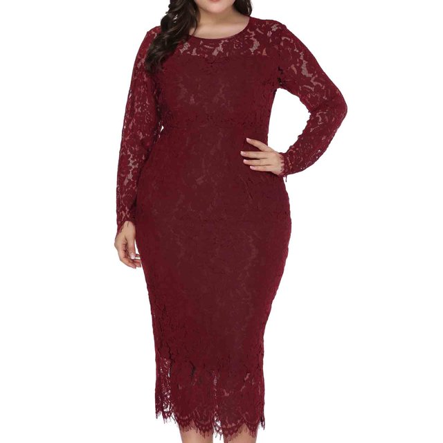 LSLJS Femmes de la Mode Évider Dentelle Longue Dress à Manches Longues Soirée Dress, Robes de Cocktail for Women Soirée