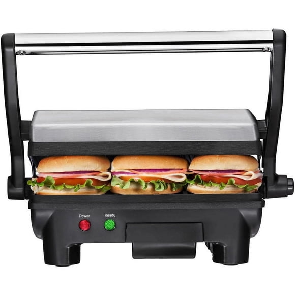 Chefman 3-in-1 Panini Press & Grill, 2-Slice Non-Stick, Opens Flat - Stainless Steel, New