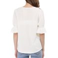 thumbnail image 3 of INSPIRE CHIC Blouse en Mousseline Semi-Transparente pour Femme à Volants, Col en V, Manches Bouffantes au Coude, m Blanc, 3 of 8