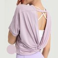 thumbnail image 4 of Besolor Hauts Courts d'Entraînement pour Femmes à Rayures, Col Ras du Cou, Manches Courtes, Chandails d'Été Décontractés, T-Shirts de Yoga et de Sport, 4 of 6