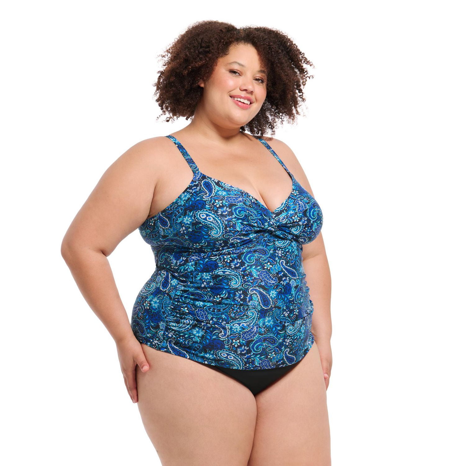 Krista Plus Haut de maillot bain croisé tankini à col en V pour femme avec bretelles ajustables et soutien la poitrine