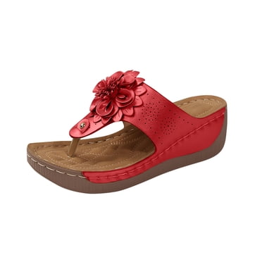LOVZFMLL Sandales Compensées pour Femmes 2025 Mode Sandales de Plage à Fleurs Sandales de Plage Décontractées Extérieur Plage Vacances Confort Marche Sandales à Plateforme Rouge 7
