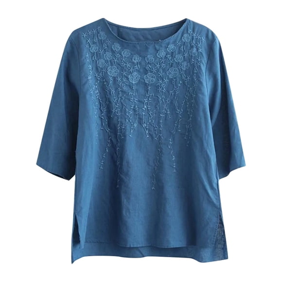 LUOGENLI Female Shirts Embroidered T Shirt for Women Summer Short Sleeved Top Plus Size High End T Shirt for Women Ethnic Style Clothing Womens T-shirts Graphic Tees Vintage St. Patrick's Day Blue XL