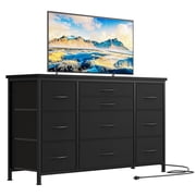QinaQin TV Stand for 45 or 50 Inch TV with LED Lights, Charging Station, 8 Fabric Drawers and Shelves