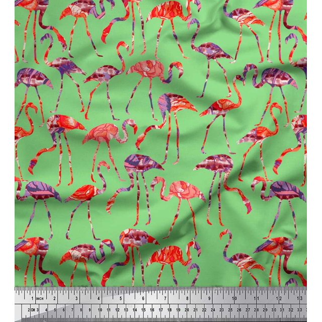 Soimoi Poly Georgette Fabric Flamingo Bird Printed Fabric 1 Yard 52 Inch Wide