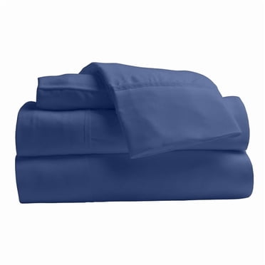 Comfy Bamboo World Series Ensemble de Draps en Microfibre 4 Pcs, Drap pour Lit Double, Bleu Marine