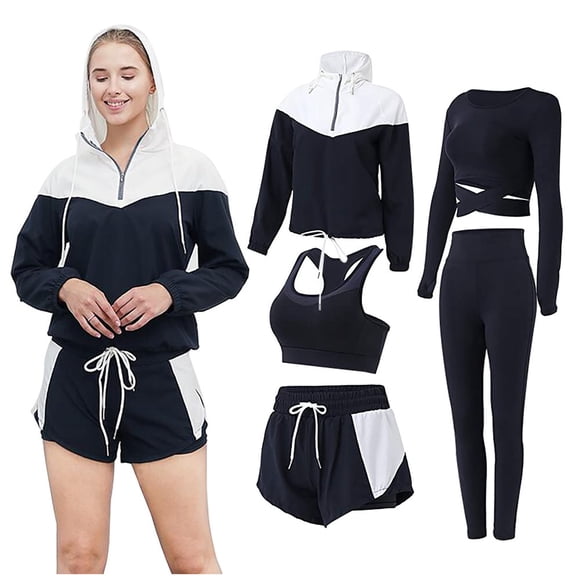 JUNWELL 5pcs Women‘s Workout Sets Athletic Clothing Sets for Women Fitness Tracksuits Yoga Running Tennis Activewear Gym Outfits