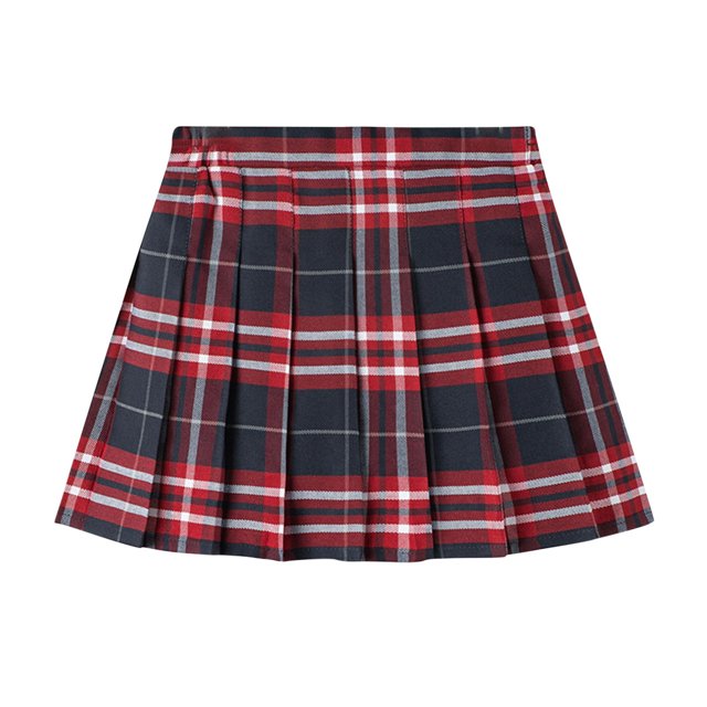 MeetoTime Girls Pleated Skirt Solid Color Plaid Printed Half Dress with Inner Lining 9-16 Years Children Clothes