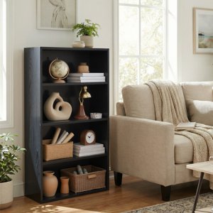 4-Tier Storage Shelf, Open Bookcase, Modern Bookshelf for Home Office, Living Room, Dining, Black