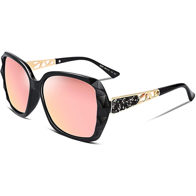 FEISEDY Polarized Women Square Sunglasses Sparkling Composite Shiny Frame B2289