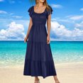 thumbnail image 2 of Yuyuzo Robe Décontractée d'Été 2025 pour Femme, Manches Courtes, Longue, Encolure Carrée, Coupe Ample et Fluide, Robe Maxi de Plage, 2 of 6