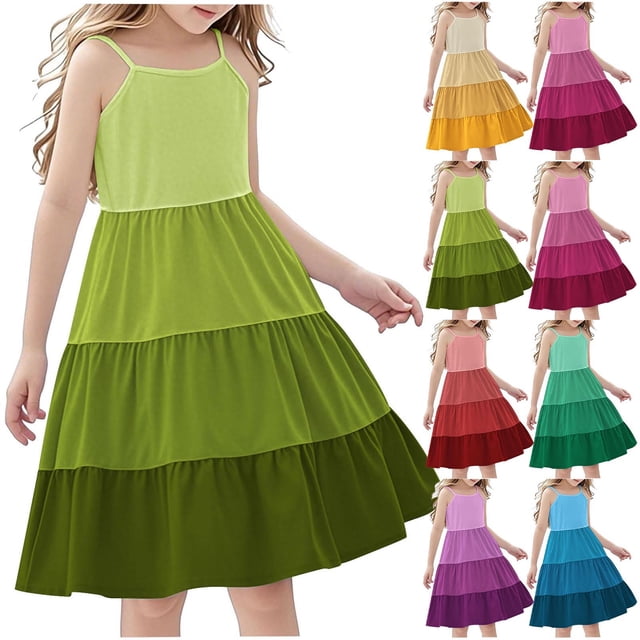 NJDVHB Robe d'Été pour Tout-Petit, Robe de Plage pour Fillette, Robe de Fête pour Fille, Robe d'Été Boho à Bretelles Décontractée Sans Manches à Étages Style Camisole pour Fillette, Rouge, 120