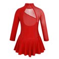 thumbnail image 2 of Hansber Girls Long Sleeves Sequins Mesh Patchwork Gymnastics Ballet Dance Dress Figure Ice Skating Red 8, 2 of 7