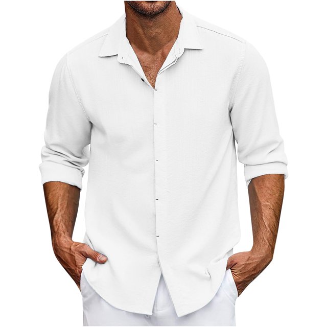 Yuyuzo Mens Shirts Long Sleeve Button down Open Front Lapel V Neck Blouse Solid Color Business Casual Fall Tops