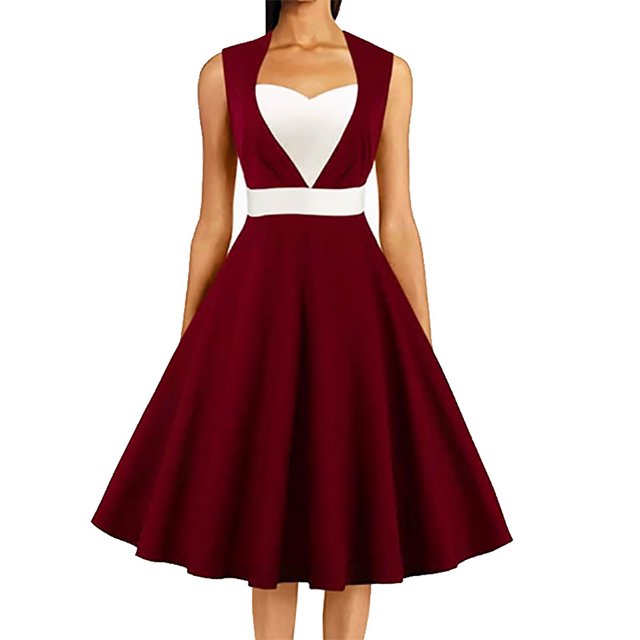 Robes d'Été Grande Taille pour Femmes 2024 Robe à Couleurs Contrastées Sans Manches à Col en V Robe Aguichant Économisez jusqu'à 65 % de Rabais!