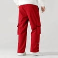 thumbnail image 4 of Lovzfmll Men's Solid Color Slit Hem Cargo Sweatpants, Elastic Drawstring Waist, Straight-Leg for Modern Style Red, M, 4 of 6