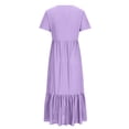 thumbnail image 4 of Meichang Robes d'Été pour Femmes 2024 Robes Midi à Oeillets Volants à Étages Col Ras du Cou Manches Courtes Robes avec Poches Couleur Unie Fluides Robes de Plage Violet TTG, 4 of 5