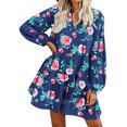 thumbnail image 2 of Fridja Femmes Été Casual Robe V-Neck Floral à Manches Longues Genou Robe, 2 of 8