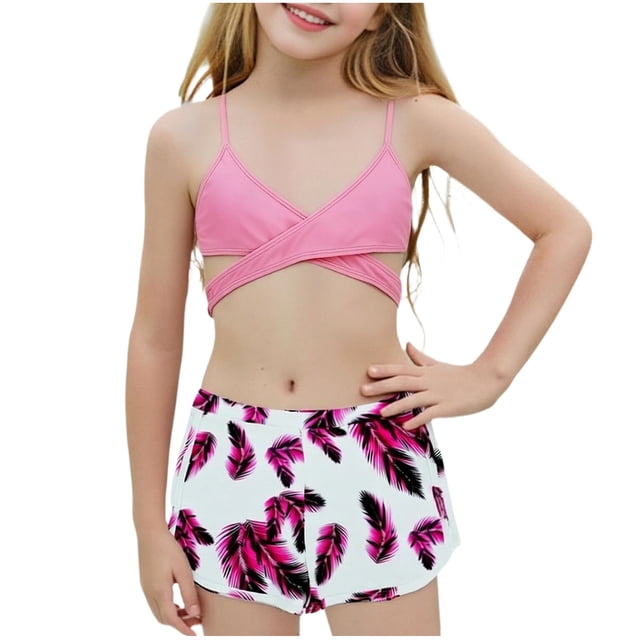 Girls Bikini Set 8-14, Tween Two Piece Swimsuit Modest, Push Up Crop Top Bathing Suit for Hot Spring, Pool, Vacation