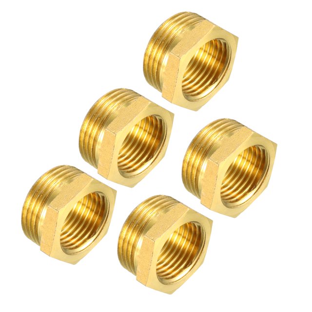 Unique Bargains Brass Threaded Pipe Fitting 3/4 PT Male x 1/2 PT Female Hex Bushing Adapter 5pcs