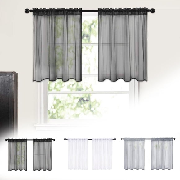 Bowayaoa Semi Sheer Curtains Length Light Filtering Curtains for Kitchen Bathroom, Rod Pocket Solid Color Short Window Curtains, Soft Voile Thin Curtain Panels for Privacy