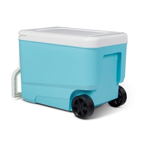 Igloo 38 Quart Wheelie Cool Cooler with handle in aquamarine