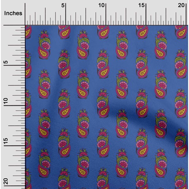 oneOone Polyester Lycra Fabric Leaves|Floral & Paisley Block Printed Craft Fabric BTY 56 Inch Wide