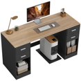 thumbnail image 1 of 55" Black Wood Grain Computer Desk with 4 Drawers & Adjustable Shelf | Home Office & Study PC Stand, 1 of 7