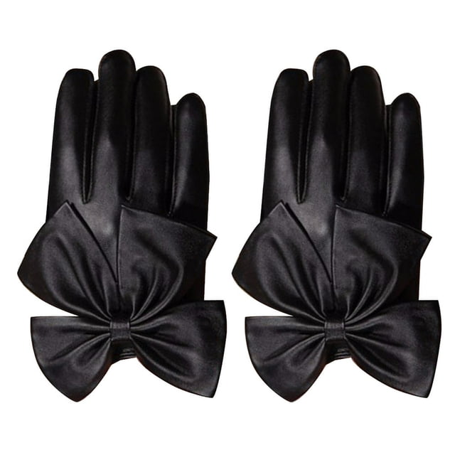 Gants en Similicuir pour Femmes de Moto à Rivets, Nœud, Couleur Unie, Mitaines à Doigts Complets