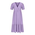 thumbnail image 4 of Lenago Robes Longues d'Été Grande Taille pour Femmes Mode Col en V Manches Courtes Amples Robe Mi-Mollet Robe Longue de Soirée Plage en Liquidation, 4 of 8