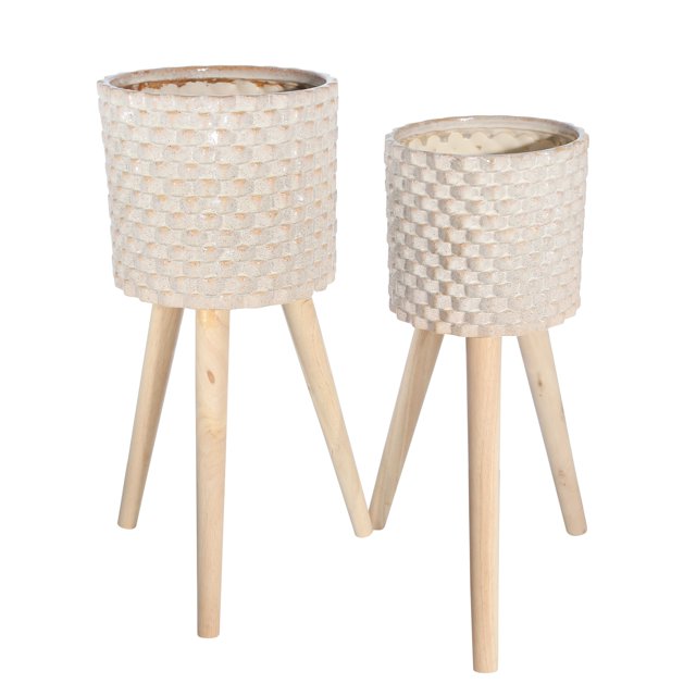 Sagebrook Home S/2 Céramique, Jardinière Texturée 8/10", Beige