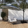 thumbnail image 1 of HOMETRENDS 11 ft. Round Offset Patio Umbrella with LED Lights & Base, Cream, 1 of 9