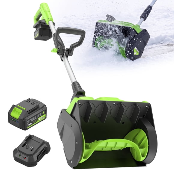 Steelite Pelle à Neige Sans Fil 21V de 12 Pouces, Souffleuse à Neige à Batterie avec Plaque Directionnelle et Poignée avant Réglable, Batterie 4,0 Ah et Chargeur Rapide Inclus