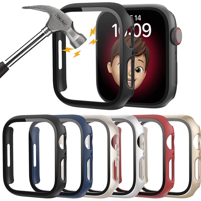 KOMI 6 Pack Hard PC Case Built in Tempered Glass Screen Protector Compatible with Apple Watch Series 9 8 7 45mm, KOMI Ultra-Thin Scratch Resistant Overall Protective Bumper Cover for iWatch 45mm