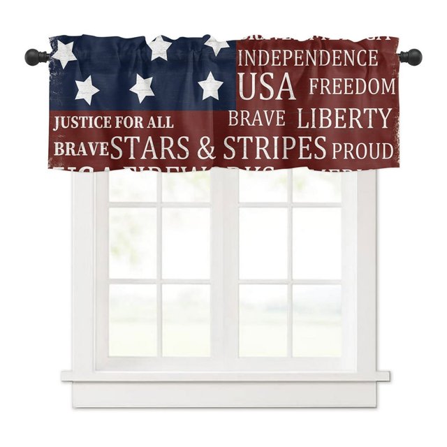 Window Valances Independence Day 1 Panel 54 x 18 Inch Window Treatment Decor Curtains Rod Pocket Valances for Kitchen/Living Room July 4th Red White and Blue Star