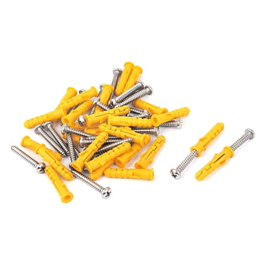Unique Bargains 25pcs 6mmx30mm Plastic Wall Screw Anchor w Phillips Round Head Screws
