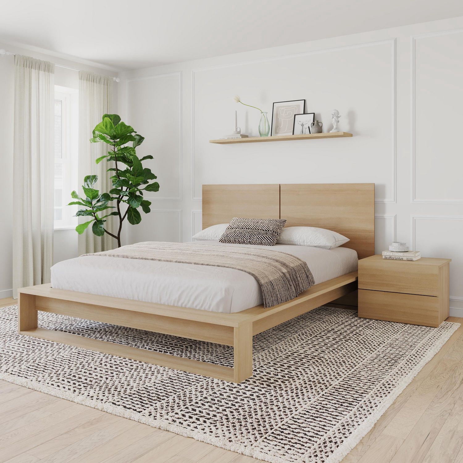 Ensemble de chambre à coucher Birkin 3 pièces avec tête de lit, sommier à lattes et table de chevet