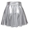 thumbnail image 3 of Shiny Flared Pleated Skirt, Solid Color Mini Polyester Fiber Metallic Glossy Skirt Fashionable  For Performance Black,Red,Golden,Purplish Red,Purple,Silver, 3 of 6