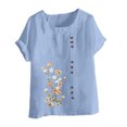 thumbnail image 4 of Pisexur Hauts et Chemisiers pour Femmes 2024 Coton Lin Manches Courtes Blouse Basique Col Rond Été Décontracté Hauts Coupe Ample Fleur Surdimensionné Grande Taille Hauts, 4 of 5