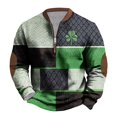 thumbnail image 1 of Penkiiy Chandail à Fermeture Éclair 1/4 avec Imprimé de Poitrine et Écusson de Trèfle de la Saint-Patrick S Vert Armée, 1 of 5