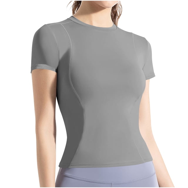 Plebaso Hauts d'Entraînement pour Femmes à Manches Courtes, Col Rond, T-Shirts Athlétiques, Course, Yoga, Gym, T-Shirts Basiques pour Femmes