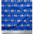 thumbnail image 1 of Soimoi Blue Moss Georgette Fabric Snowman & Snowflake Christmas Decor Fabric Printed Yard 42 Inch Wide, 1 of 5