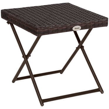 Outsunny Rattan Coffee Table, Folding Patio Outdoor Side Table, Brown