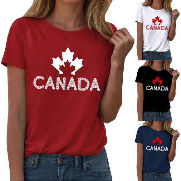 MAIHAN Womens Canada Shirt Canada Day Flag Tshirt Maple Leaf Long Sleeve Tee Tops(Red,S)