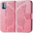 thumbnail image 1 of Étui à Rabat, Fleurs Embossées Papillon en Cuir PU, Étui à Rabat Magnétique avec Support, Porte-Cartes, Dragonne, Portefeuille, Sac à Main pour iPhone 12 Pro max 6.7 (Rose), 1 of 6